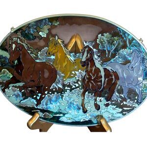 Amia Handpainted Glass Suncatcher Wild Horses Running Water Western Home Decor